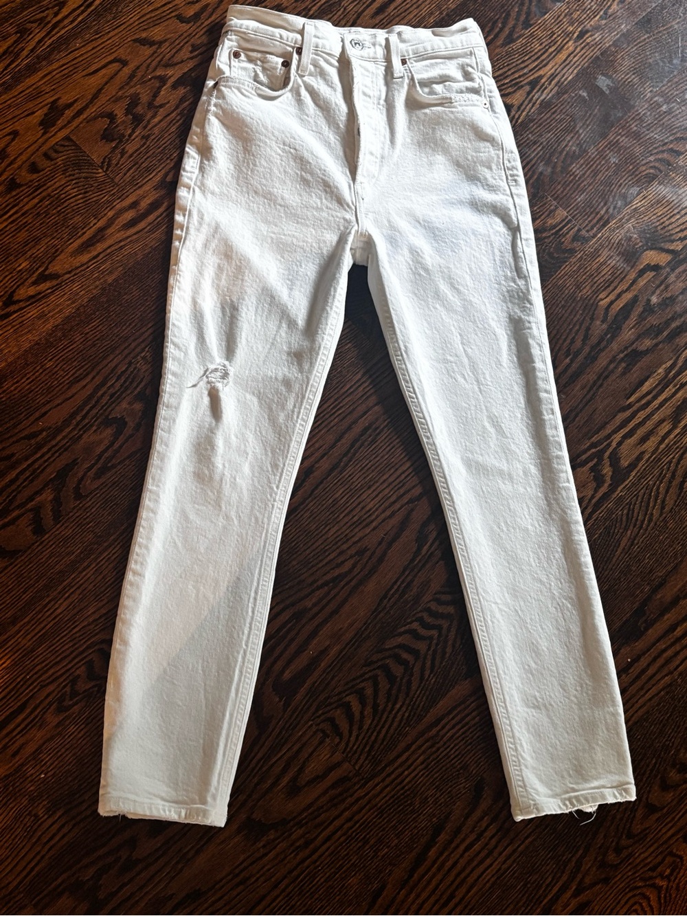 🤍 Citizens of Humanity Jolene White Distressed Straight Leg Jeans size 25